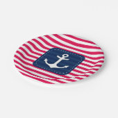 Nautic Red White Stripes Navy Blue Banner Anker Pappteller (Schrägansicht)