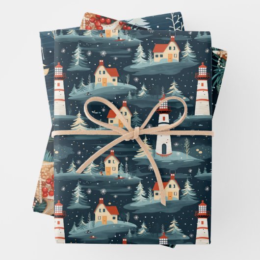 Nautic Retro Weihnachtsmuster Geschenkpapier Set (Beispiel)