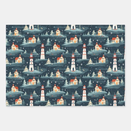 Nautic Retro Weihnachtsmuster Geschenkpapier Set (Vorderseite)