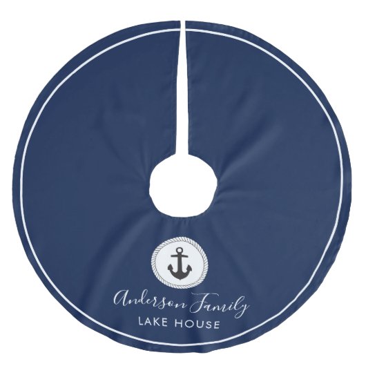 Nautic Rope Anchor Dark Blue Family Lake House Polyester Weihnachtsbaumdecke (Vorderseite)
