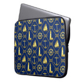 Nautic Rope Anchor Sailboat Navy Blue Gold Laptopschutzhülle (Vorderseite Links)