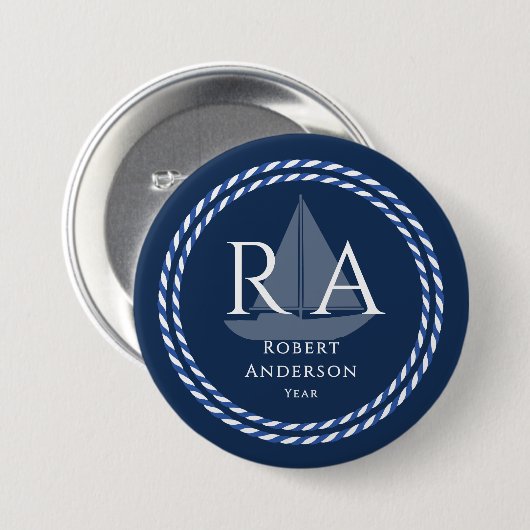 Nautic Rope Monogram Navy Button (Vorne & Hinten)