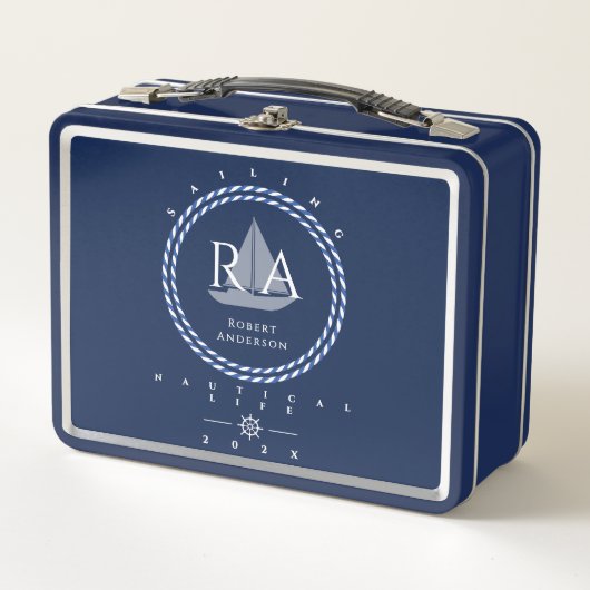 Nautic Rope Monogram Navy Metall Brotdose (Vorderseite)