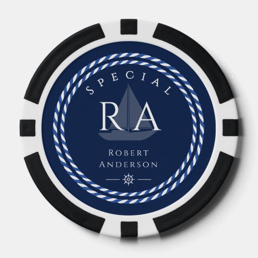 Nautic Rope Monogram Navy Pokerchips (Vorderseite)