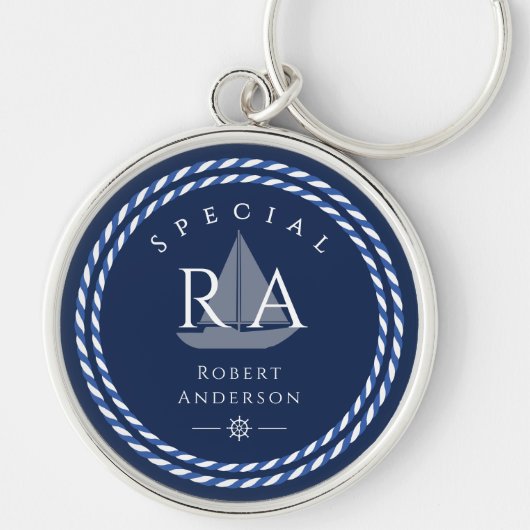 Nautic Rope Monogram Navy Schlüsselanhänger (Vorne)