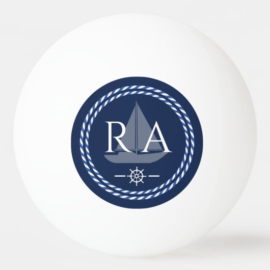 Nautic Rope Monogram Navy Tischtennisball (Vorderseite)