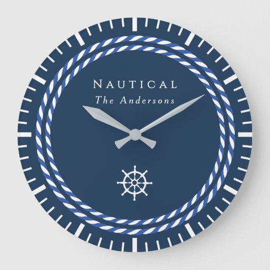 Nautic Rope Navy Große Wanduhr (Vorderseite)