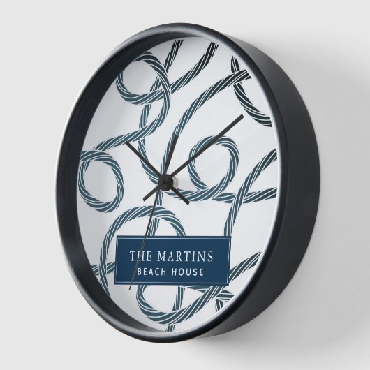 Nautic Rope Pattern White Navy Beach House Uhr (Winkel)