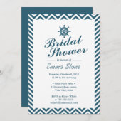 Nautic Rudder Blue Zickzack Stripes Brautparty Einladung (Vorne/Hinten)