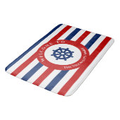 Nautic Rudder Navy Blue Red White Stripes Badematte (Schrägansicht)