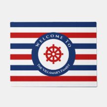 Nautic Rudder Navy Blue Red White Stripes