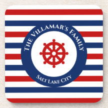 Nautic Rudder Navy Blue Red White Stripes