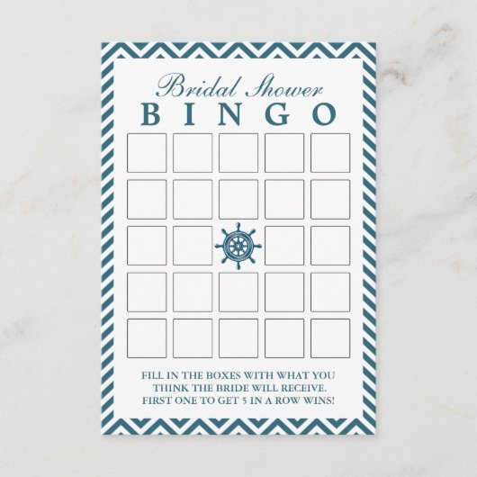 Nautic Rudder Zigzag Brautparty Bingo Cards (Vorderseite)