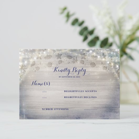 Nautic Rustic Horizontal Wedding RSVP Karte (Stehend Vorderseite)