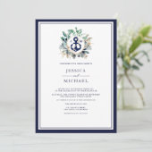 Nautic Rustic Watercolor Navy Anchor Wedding Einladung (Stehend Vorderseite)