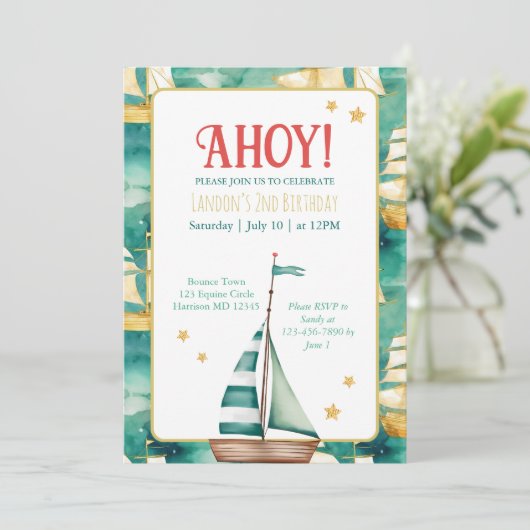 Nautic Sail Boat Kindergeburtstag Einladung (Stehend Vorderseite)