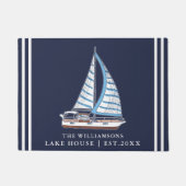 Nautic Sail Boat Navy Blue Custom Lake House Fußmatte (Vorderseite)