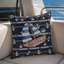 Nautic Sailboat & Anchor Navy Blue