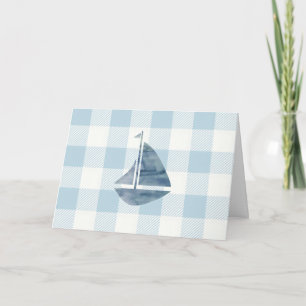 Nautic Sailboat Blue Gingham Pattern Karte