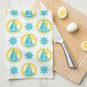 Nautic Sailboat Blue & Yellow Ocean Lake Theme Geschirrtuch (Viertel Falte)
