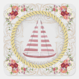 Nautic Sailboat & Floral Roseate Quadratischer Aufkleber
