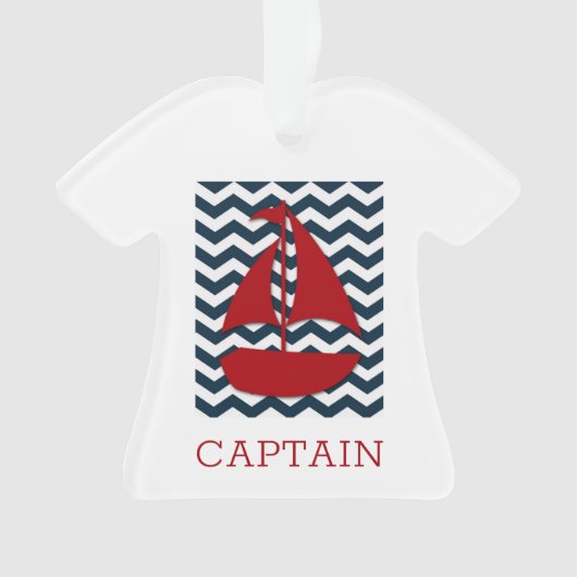 Nautic Sailboat Individuelle Name Red White Blue Ornament (Vorderseite)