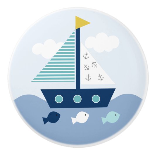 Nautic Sailboat Kinderzimmer Schublade Pull Knob Keramikknauf (Vorderseite)