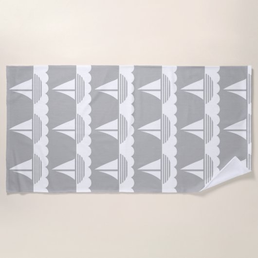 Nautic Sailboat Pattern Grau Strandtuch (Vorderseite)