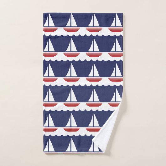 Nautic Sailboat Pattern Navy Blau und Rot Badhandtuch Set (Handtuch)