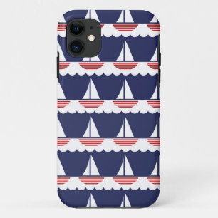 Nautic Sailboat Pattern Navy Blau und Rot Case-Mate iPhone Hülle