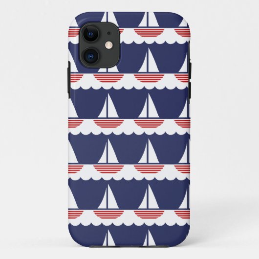 Nautic Sailboat Pattern Navy Blau und Rot Case-Mate iPhone Hülle (Rückseite)