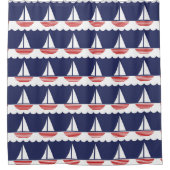 Nautic Sailboat Pattern Navy Blau und Rot Duschvorhang (Vorderseite)