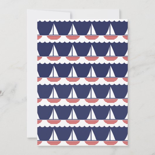 Nautic Sailboat Pattern Navy Blau und Rot Einladung (Vorderseite)