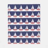 Nautic Sailboat Pattern Navy Blau und Rot Fleecedecke (Vorderseite)