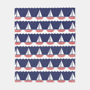 Nautic Sailboat Pattern Navy Blau und Rot Fleecedecke