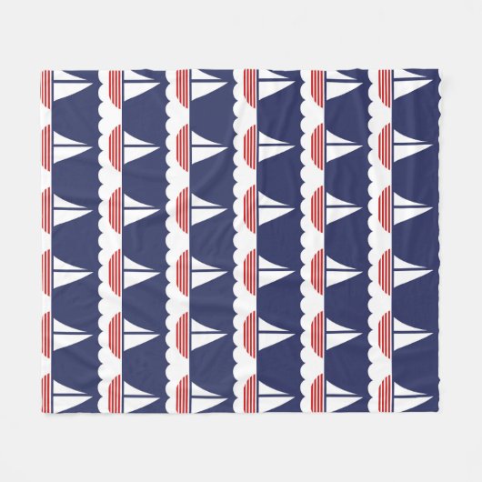 Nautic Sailboat Pattern Navy Blau und Rot Fleecedecke (Vorderseite (Horizontal))
