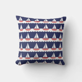 Nautic Sailboat Pattern Navy Blau und Rot Kissen