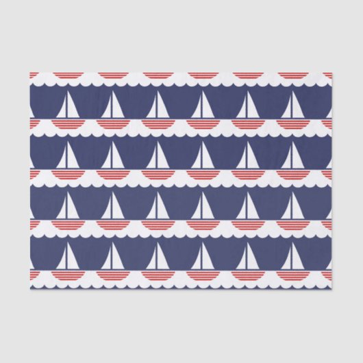 Nautic Sailboat Pattern Navy Blau und Rot Seidenpapier (Vorderseite)