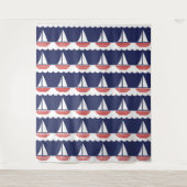 Nautic Sailboat Pattern Navy Blau und Rot Wandteppich (Vorderseite)