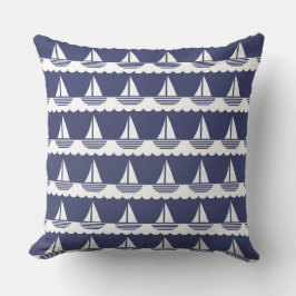 Nautic Sailboat Pattern Navy Blau und Weiß Kissen