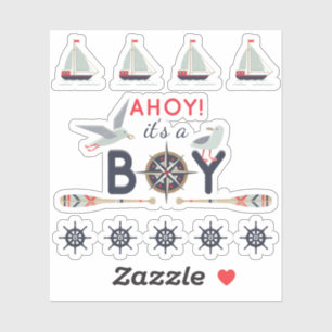 Nautic Sailboat Ship Ahoy Baby Boy Scrapbook Aufkleber