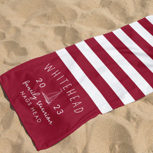 Nautic Sailboat Stripe Red Monogram Strandtuch