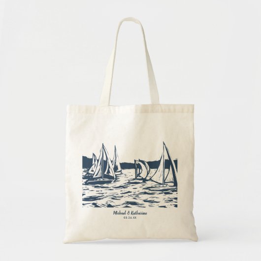 Nautic Sailboat Tote Bag Gastgeschenk Hochzeit Tragetasche (Vorne)