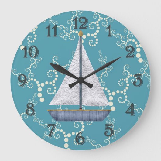 Nautic Sailboat Wall Clock Große Wanduhr (Vorderseite)