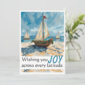 Nautic Sailboat Weihnachtskarte Feiertagskarte (Stehend Vorderseite)