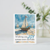 Nautic Sailboat Weihnachtskarte Feiertagspostkarte (Stehend Vorderseite)