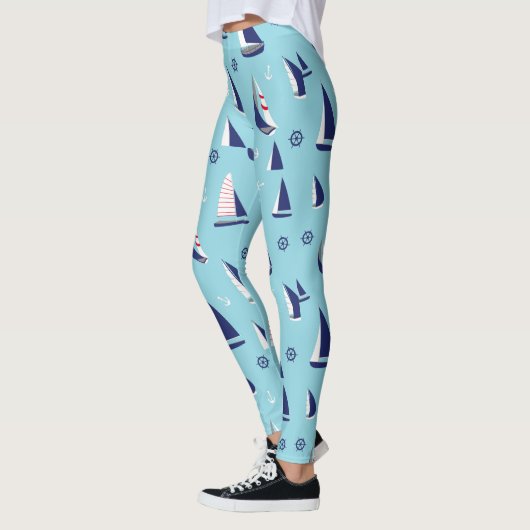 Nautic Sailboats Pattern Ocean Sailing Adventure Leggings (Links)