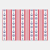 Nautic Sailing Red White Stripes Anchor Geschenkpapier Set (Vorderseite 3)