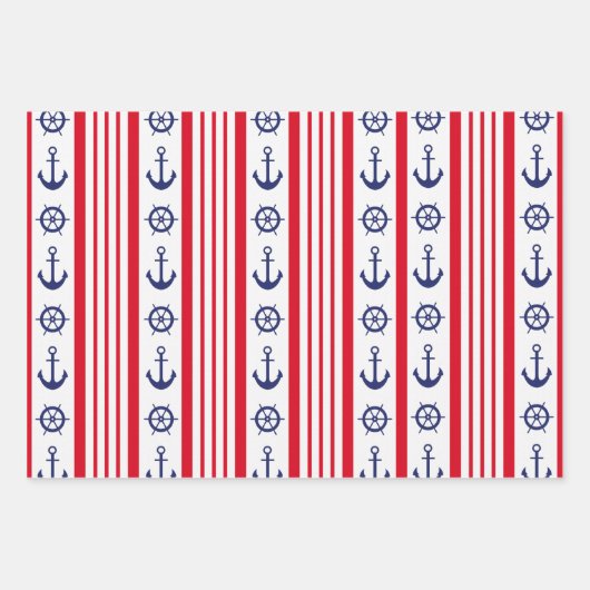 Nautic Sailing Red White Stripes Anchor Geschenkpapier Set (Vorderseite 3)