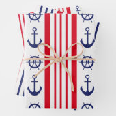 Nautic Sailing Red White Stripes Anchor Geschenkpapier Set (Beispiel)